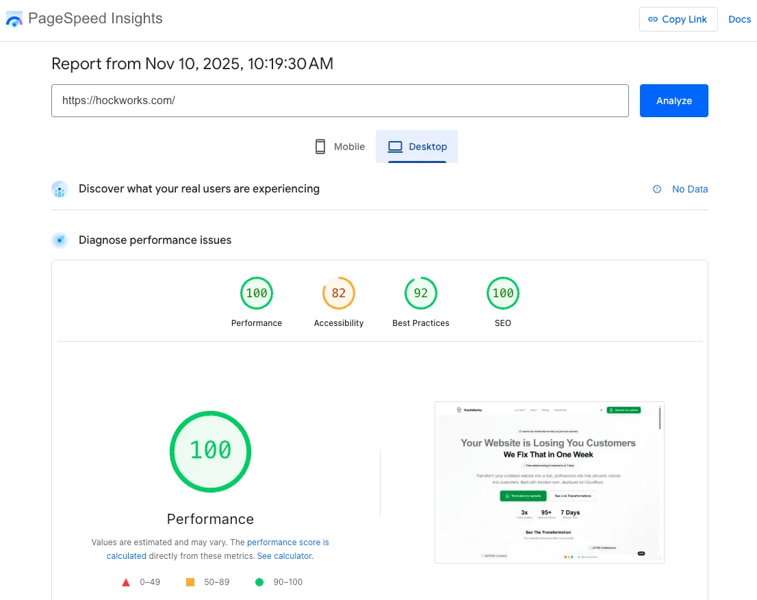 Desktop PageSpeed Score