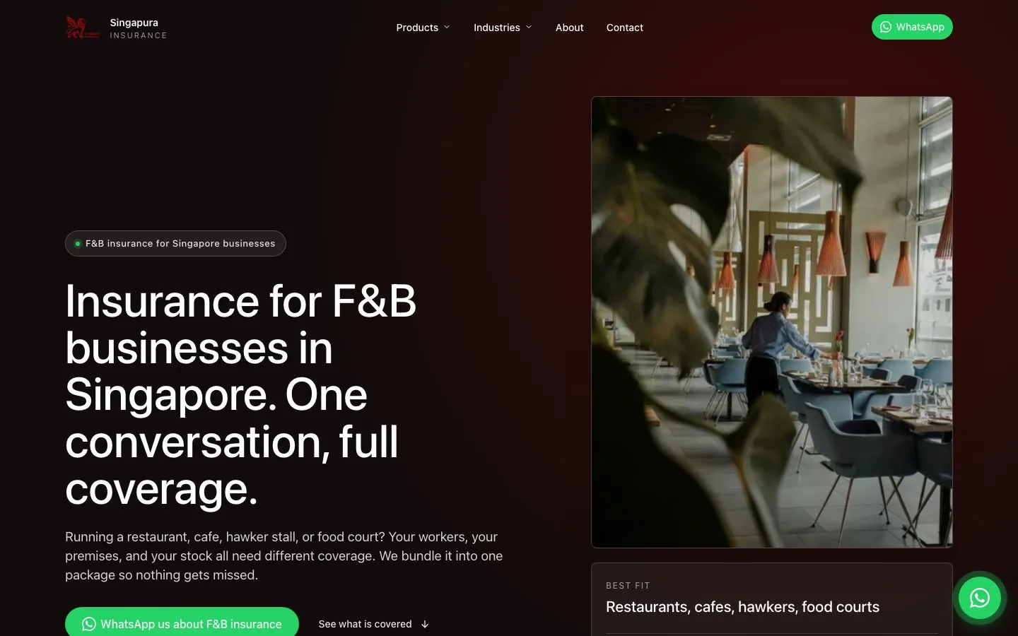 The F&B industry page headline next to a photo of a restaurant dining room.