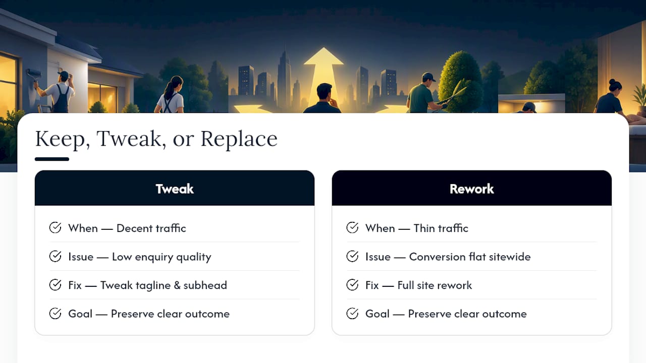 Keep It, Tweak It, or Replace It Entirely? — overview diagram
