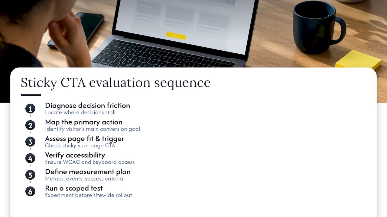 Sticky CTA evaluation and testing sequence