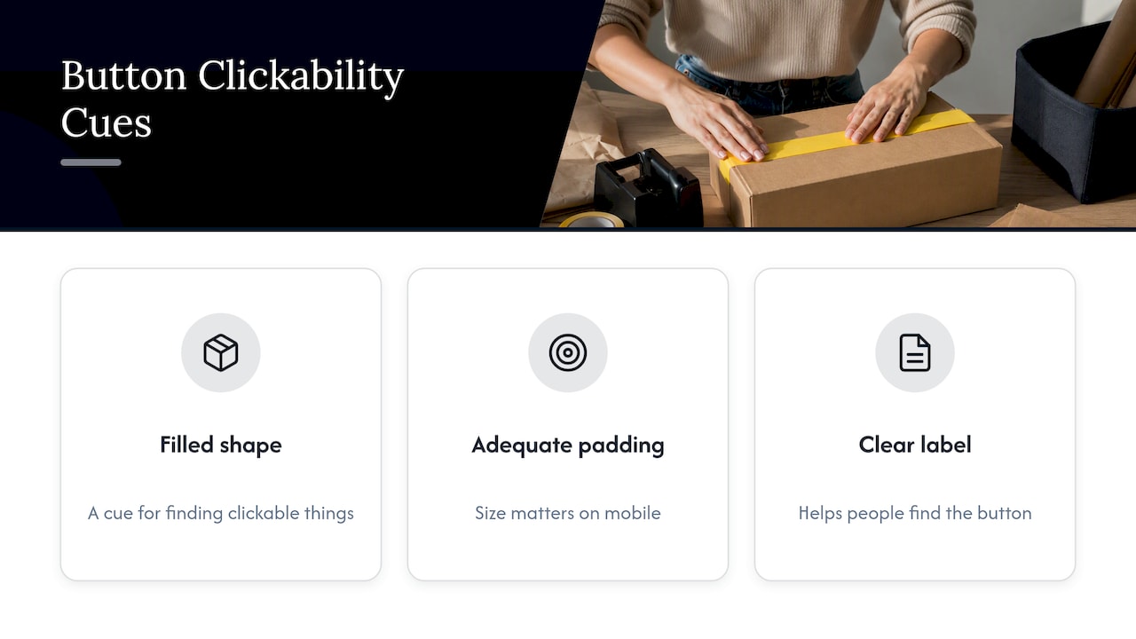 Three cues that make buttons findable