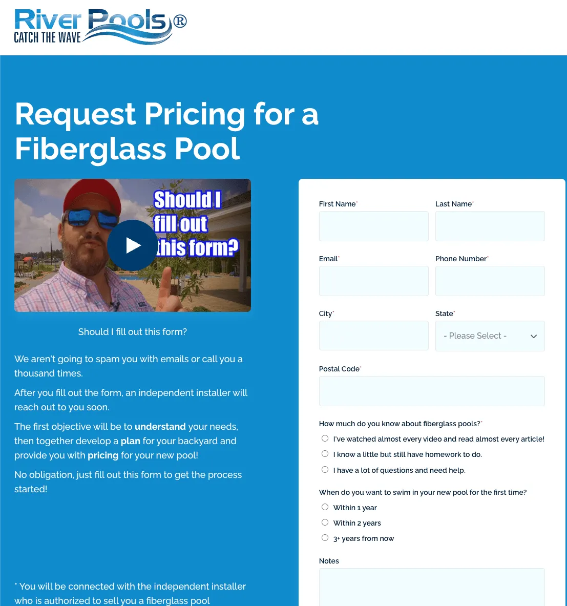 River Pool Request Pricing Form